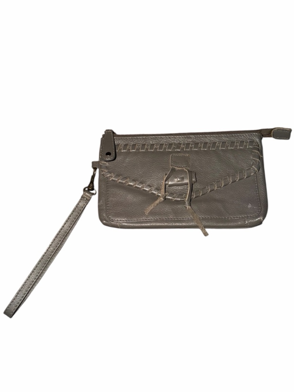 Lucky Brand Taupe Leather Wristlet Clutch with Whipstitch Detail